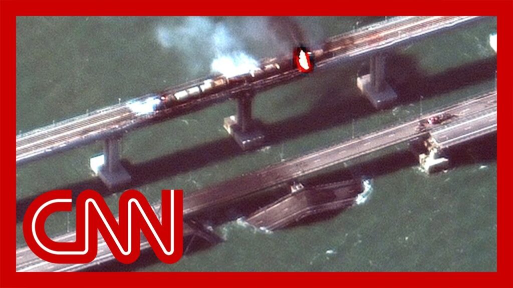 Satellite images show Crimea bridge before and after explosion