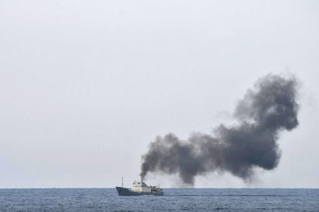 Russian spy ship caught fire off Syria’s coast, its broadcast recorded