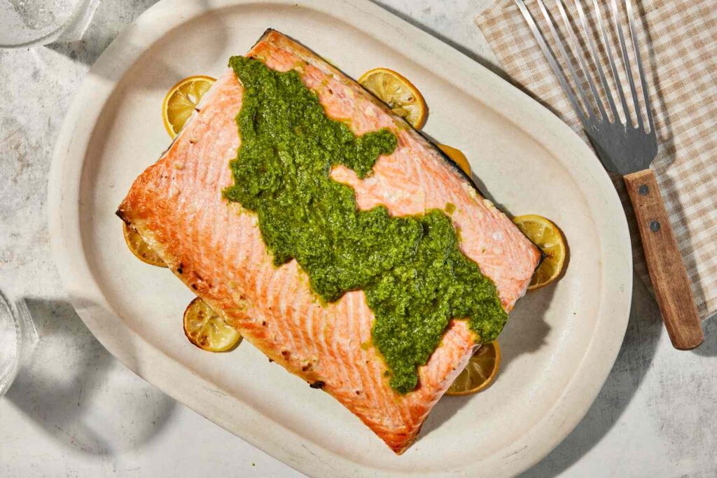 Lemon-Roasted Salmon with Green Herb Sauce