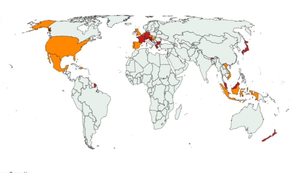 Map Shows Countries Where Americans Face Tourist Tax