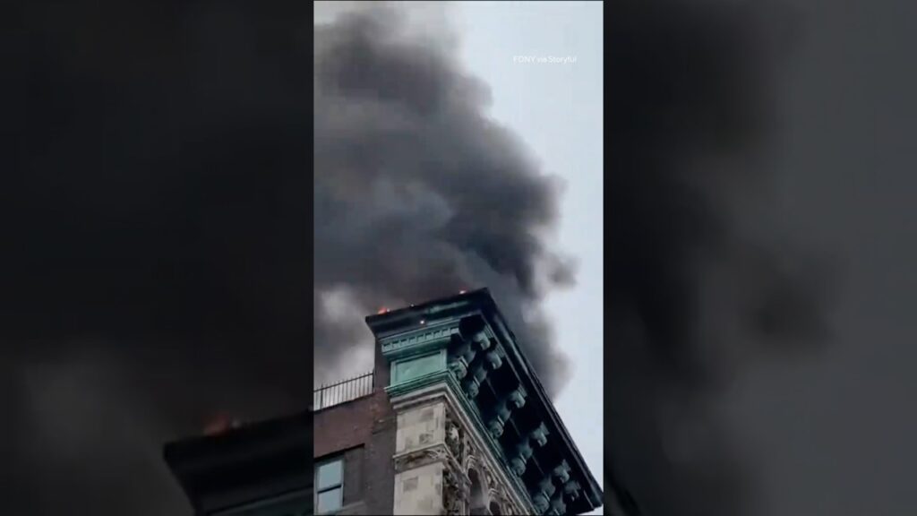 Videos show roof on fire in New York City #shorts