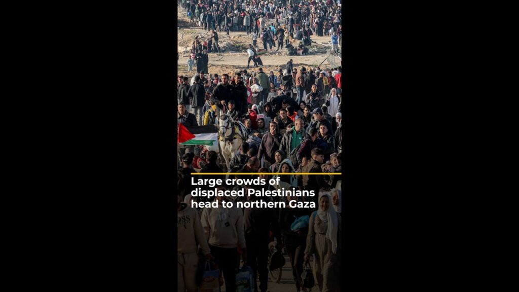 Large crowds of displaced Palestinians head to northern Gaza | AJ#shorts
