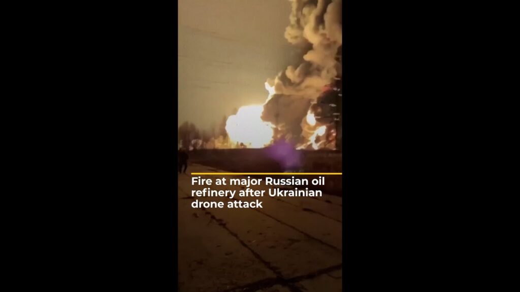 Fire at major Russian oil refinery after Ukrainian drone attack | AJ #shorts