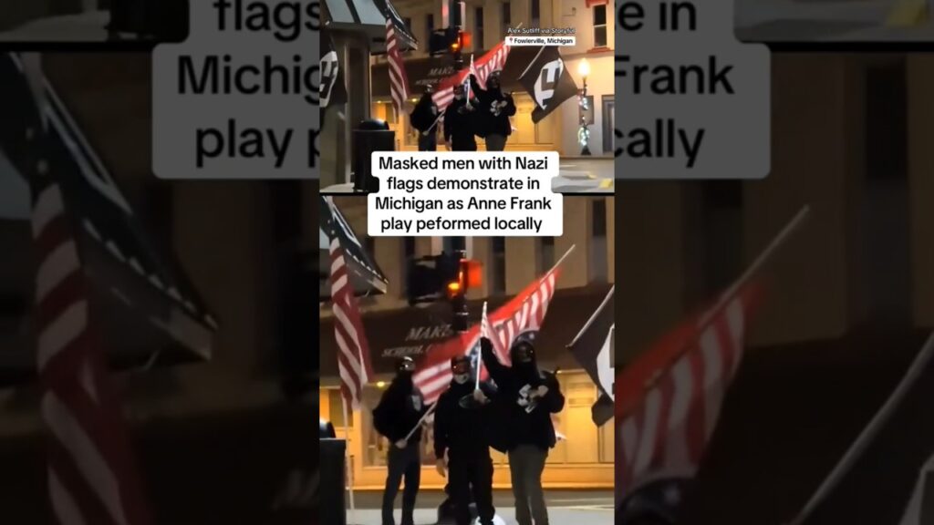 Warning, offensive content: Men with Nazi flags demonstrate during Anne Frank performance #shorts
