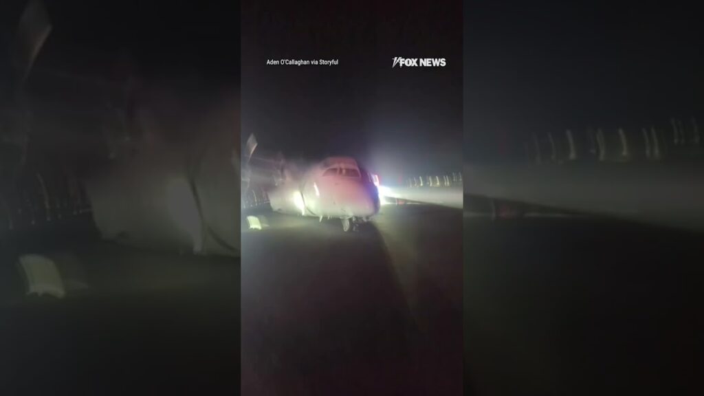 Plane’s wing erupts ‘into a fireball’ during landing