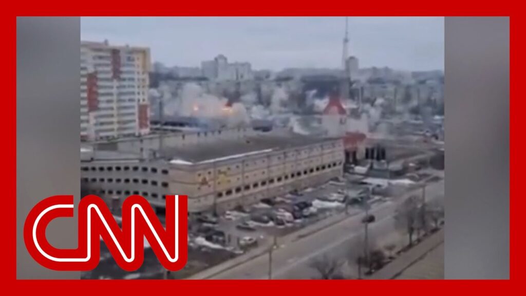 Video shows heavy shelling near supermarket in Kharkiv