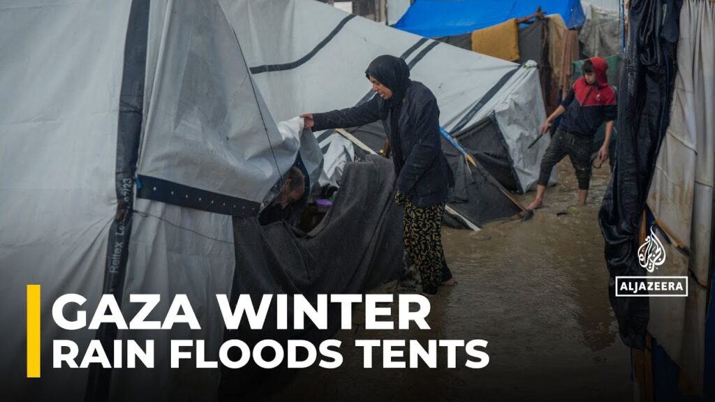 Winter takes hold: Rain floods tents of forcibly displaced Palestinians