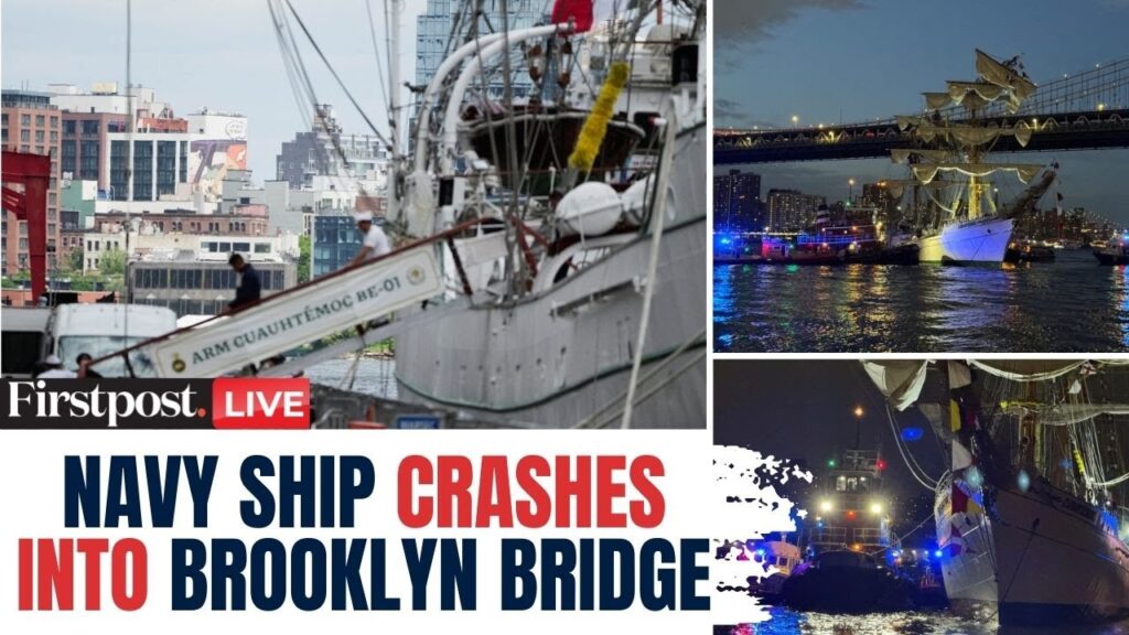 LIVE: Mexican Navy Ship With 200 People on Board Collides With Brooklyn Bridge in New York | N18G