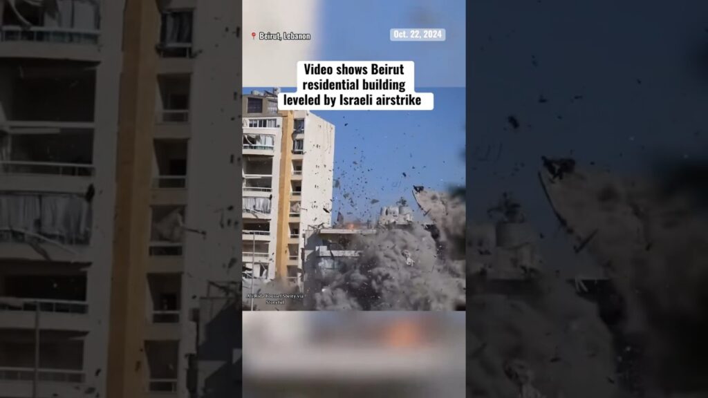 Video shows Beirut residential building leveled by Israeli airstrike #shorts