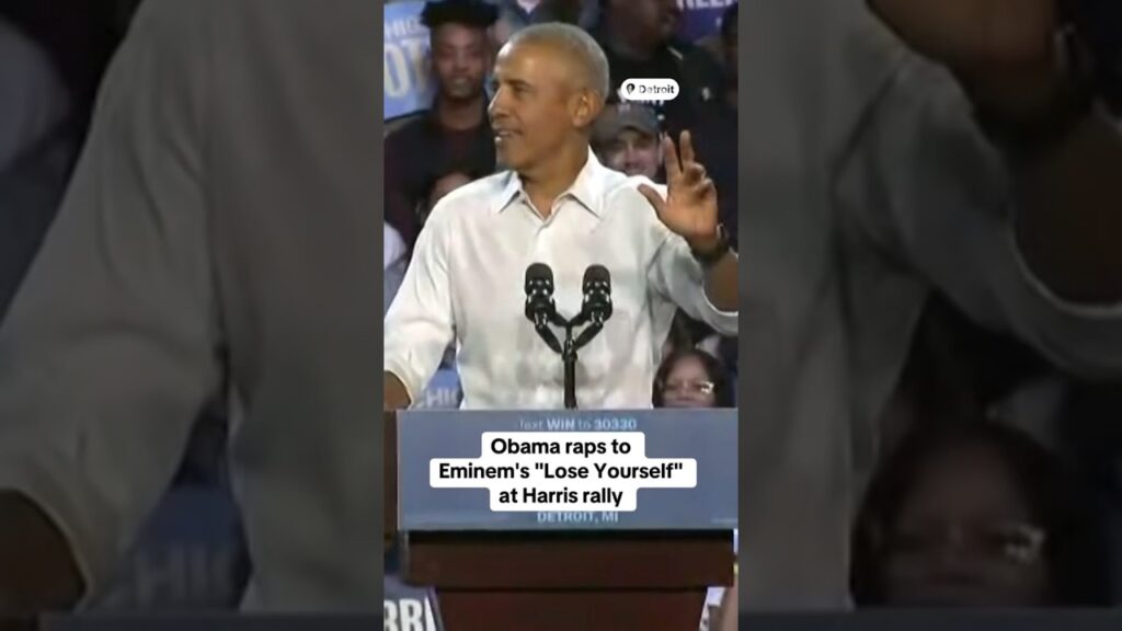 Obama raps to Eminem’s “Lose Yourself” at Kamala Harris rally #shorts