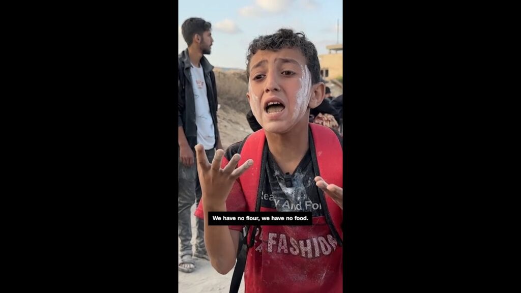 Palestinian boy’s emotional plea for food in Gaza