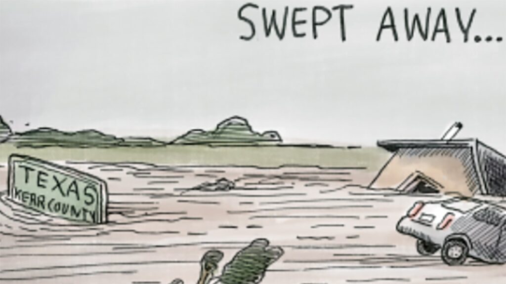 Buffalo News cartoon shows drowning MAGA supporter in Texas floods