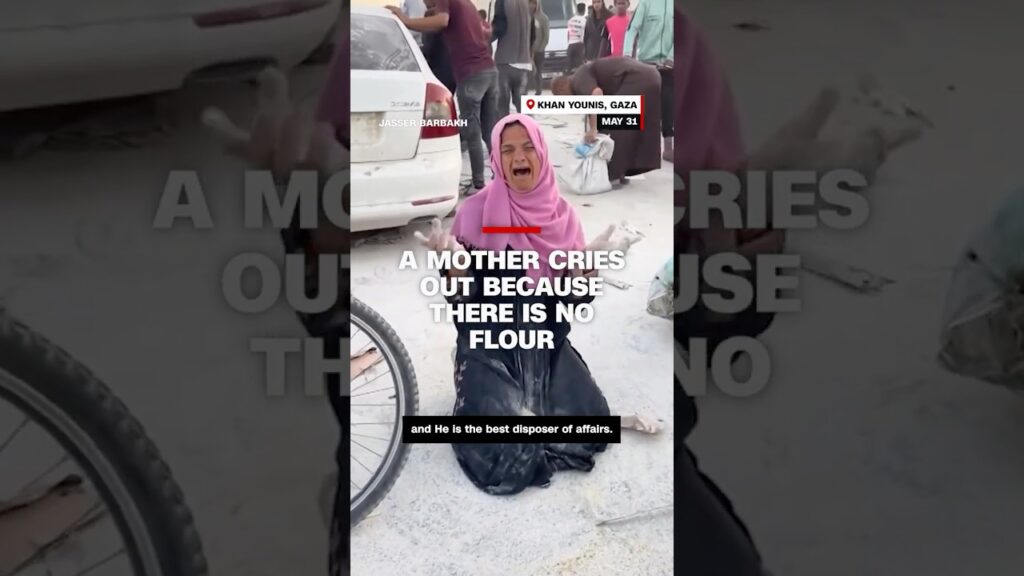 ‘You’ve starved us’ Palestinian mother desperately tries to gather flour