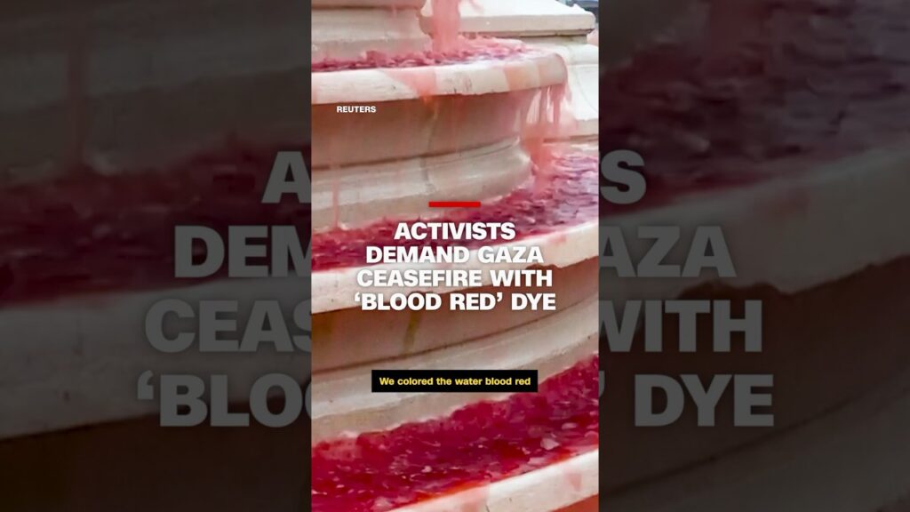 Fountain dyed ‘blood red’ as activists demand Gaza ceasefire #cnn #news #gaza