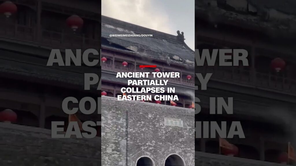 Watch ancient tower partially collapse in eastern China