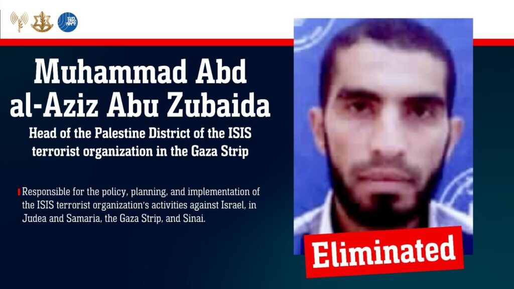 IDF says strike killed highest-ranking ISIS official in Gaza