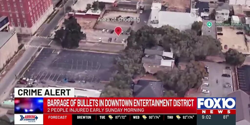 A shooting occurred in the entertainment district in downtown Mobile early Sunday morning.