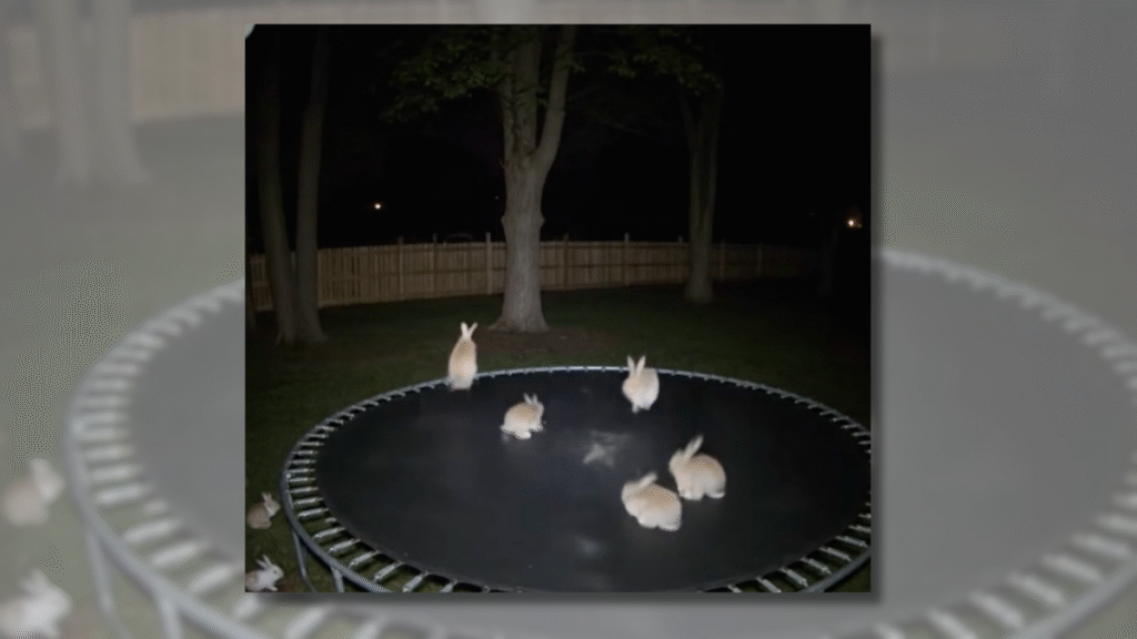 Video really shows rabbits jumping on trampoline?