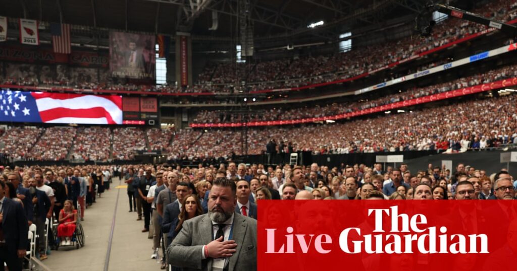 Charlie Kirk memorial: Trump arrives in Arizona as tens of thousands attend service – latest updates | Charlie Kirk shooting