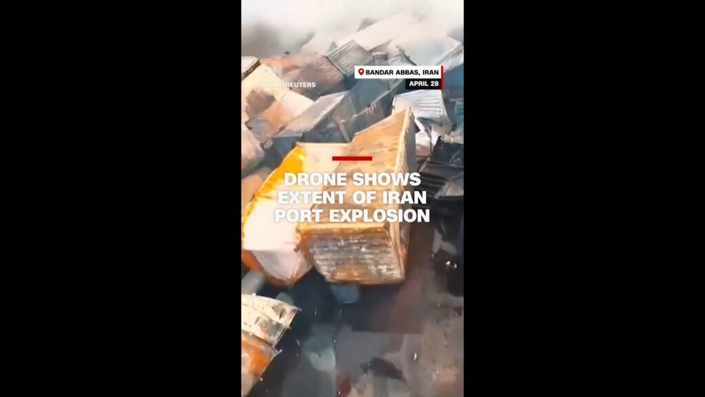 Dramatic drone video flies through destruction left by blast at Iran’s port