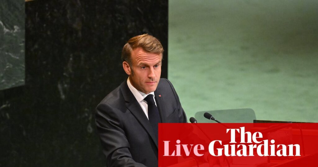 France recognises state of Palestine, Emmanuel Macron tells UN general assembly – Middle East crisis live | Palestinian territories