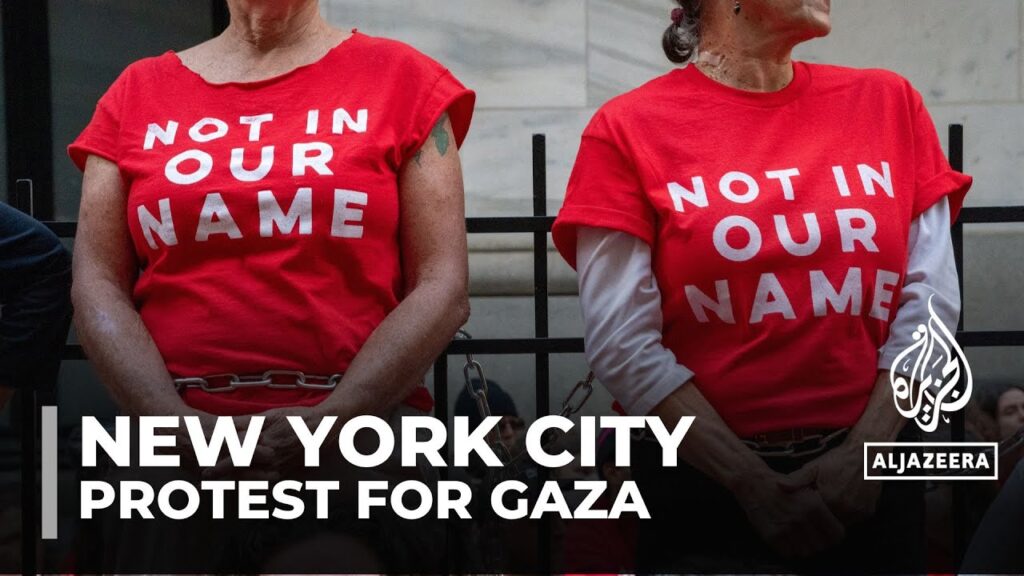 Arrests at protest against Israel’s war on Gaza outside New York Stock Exchange