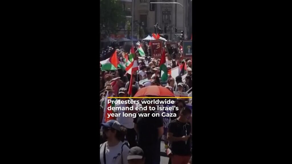 Protesters worldwide demand end to Israel’s year of war on Gaza | AJ #shorts